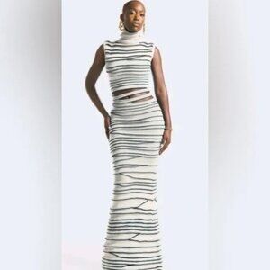 Hanifa NWOT Amelia Cream Sleeveless Layered Cutout Mermaid Hem Dress Med